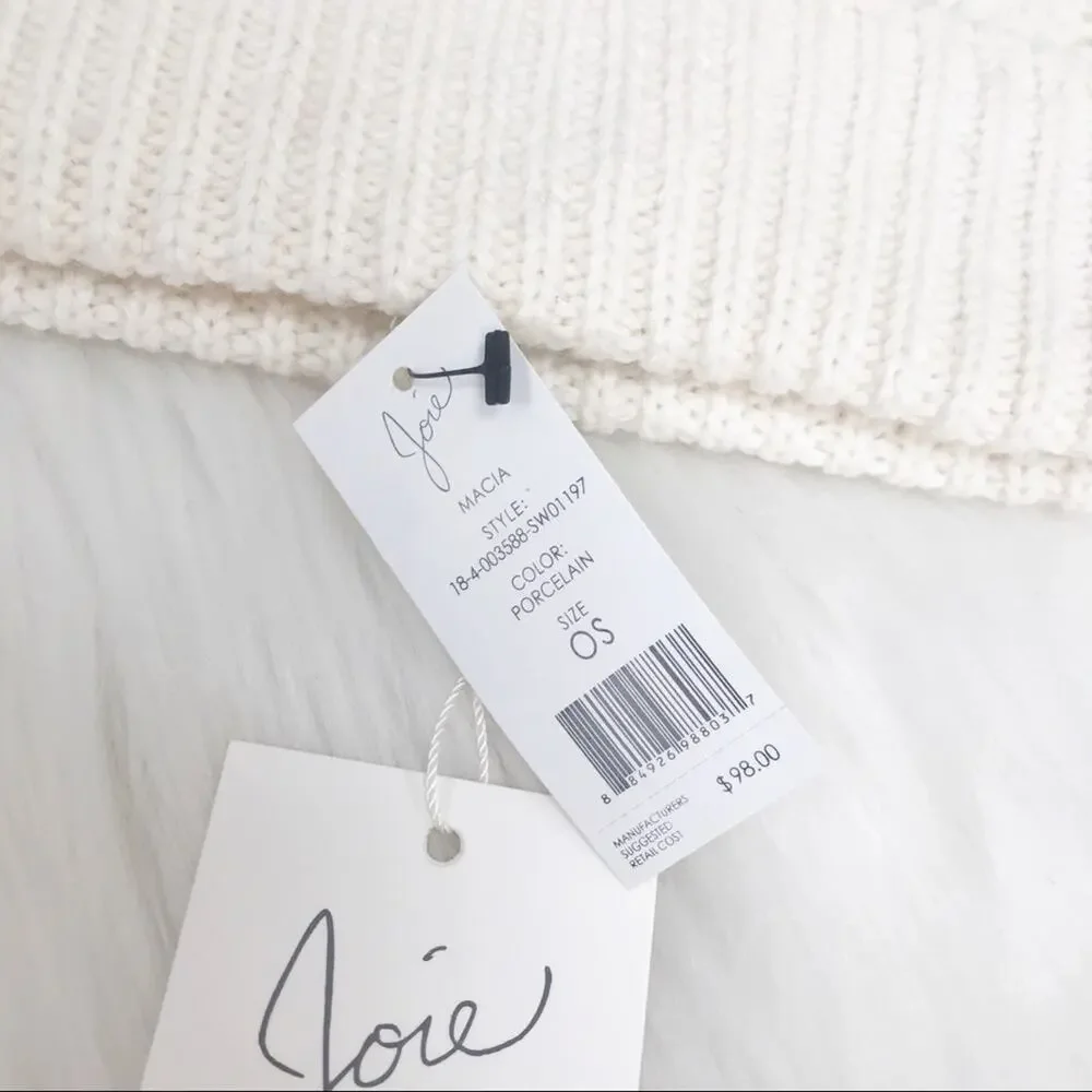 JOIE Pom Pom Cable Knit Beanie Hat